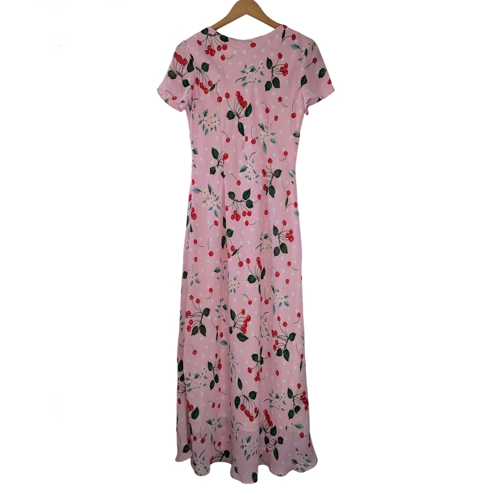Vintage 90s Cherry Print Pink Maxi Dress - Picture 3 of 11